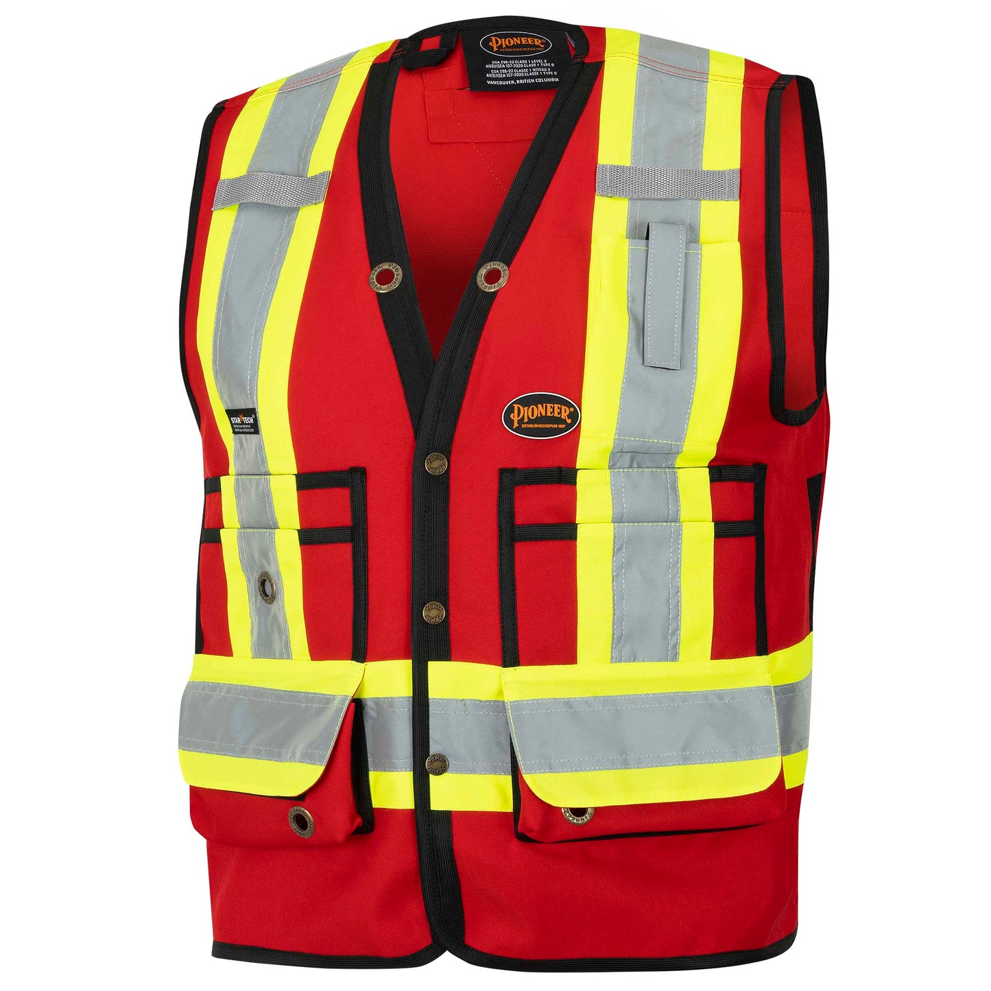 Pioneer 150D Poly Twill Hi-Vis Red Surveyors Safety Vest