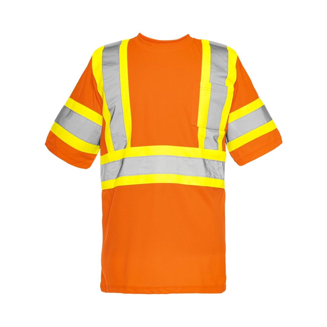 Short Sleeve Polyester Traffic T-Shirt with Extra Reflective Arm Band, Class 2, Level 2
