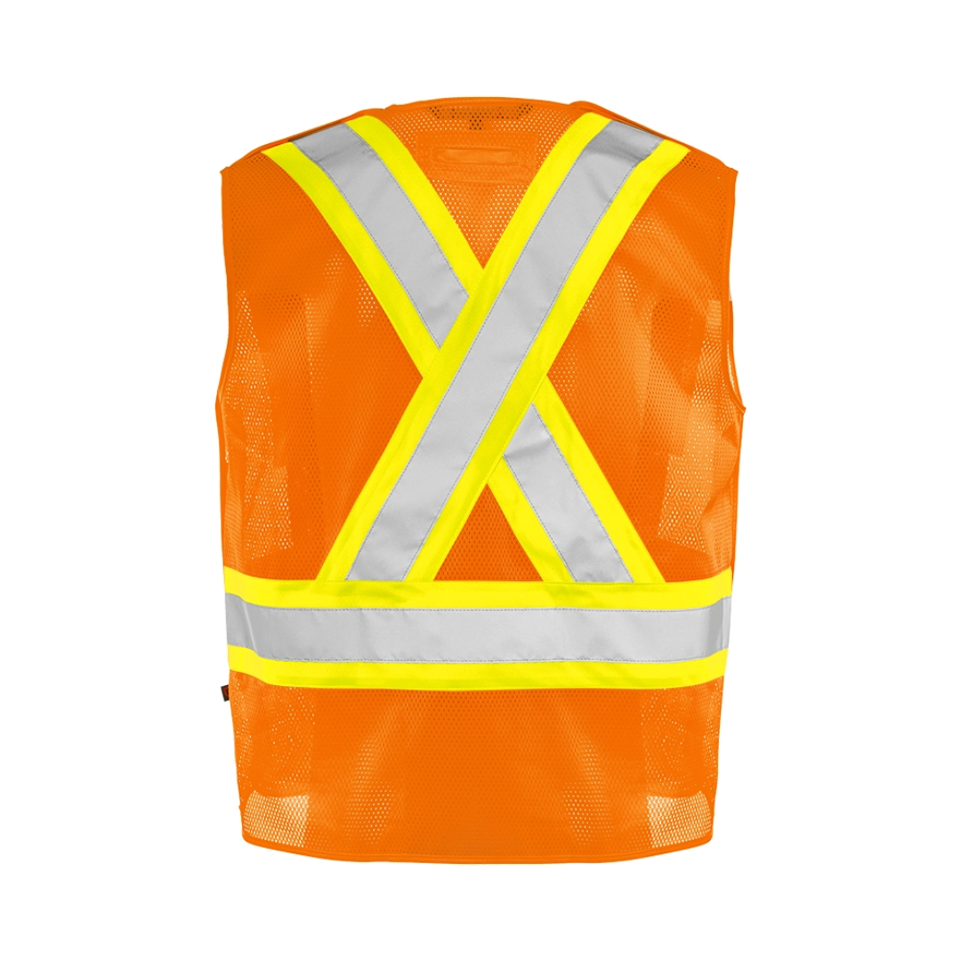 5 Pt. Tearaway Mesh High Visibility Safety Vest, 4" Reflective Tape, 4 Pockets