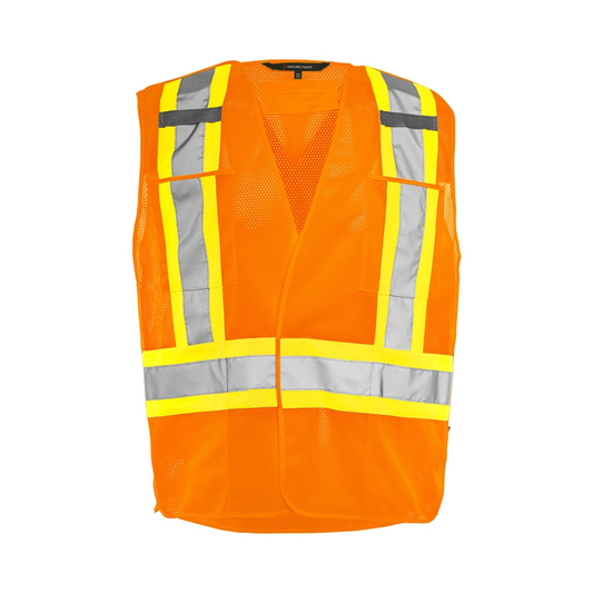 5 Pt. Tearaway Mesh High Visibility Safety Vest, 4" Reflective Tape, 4 Pockets