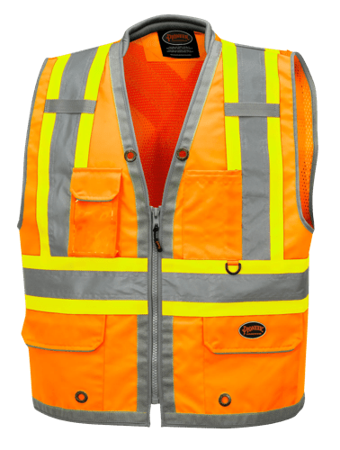 Pioneer 6672 Hi-Vis Mesh Back Zip-Front Surveyor's Vest, Orange