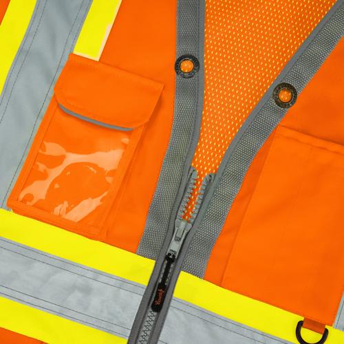 Pioneer 6672 Hi-Vis Mesh Back Zip-Front Surveyor's Vest, Orange