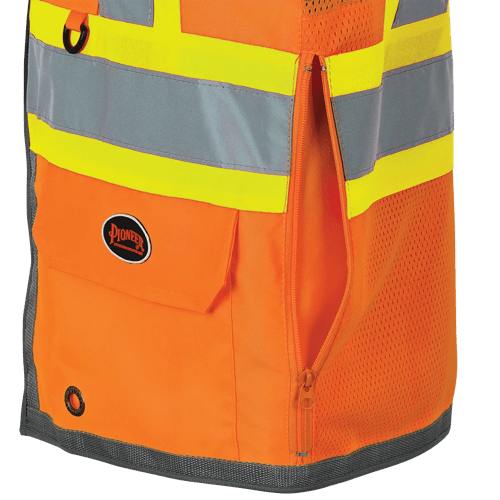 Pioneer 6672 Hi-Vis Mesh Back Zip-Front Surveyor's Vest, Orange