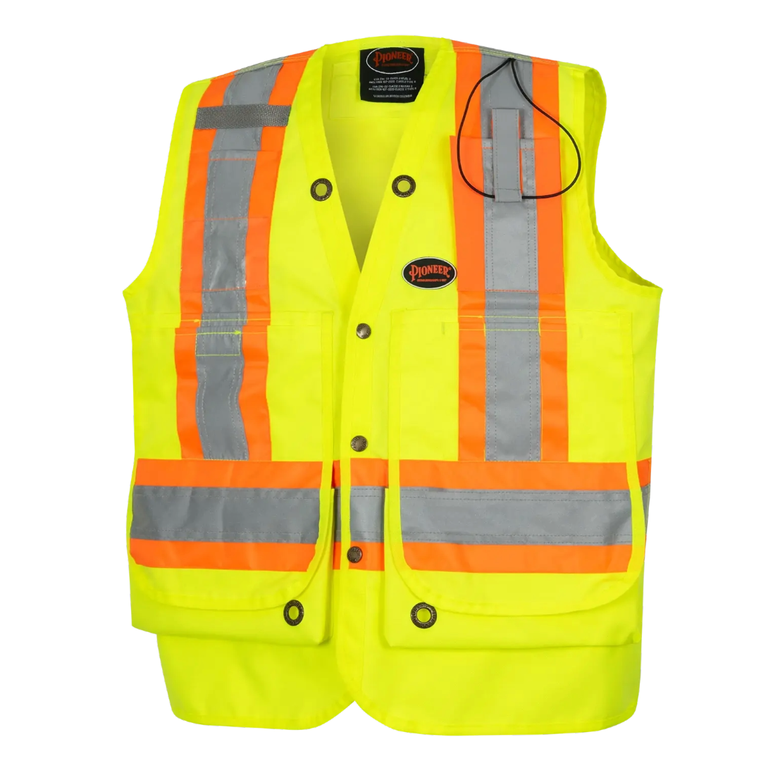 Hi-Vis 600D PU-Coated Oxford Poly Surveyor's Safety Vest - Snap Closure