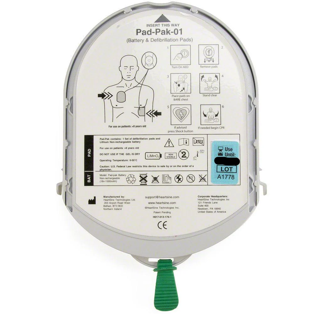 HeartSine Samaritan Adult AED Electrode Pads/Battery Pack-Pak, 1 pair