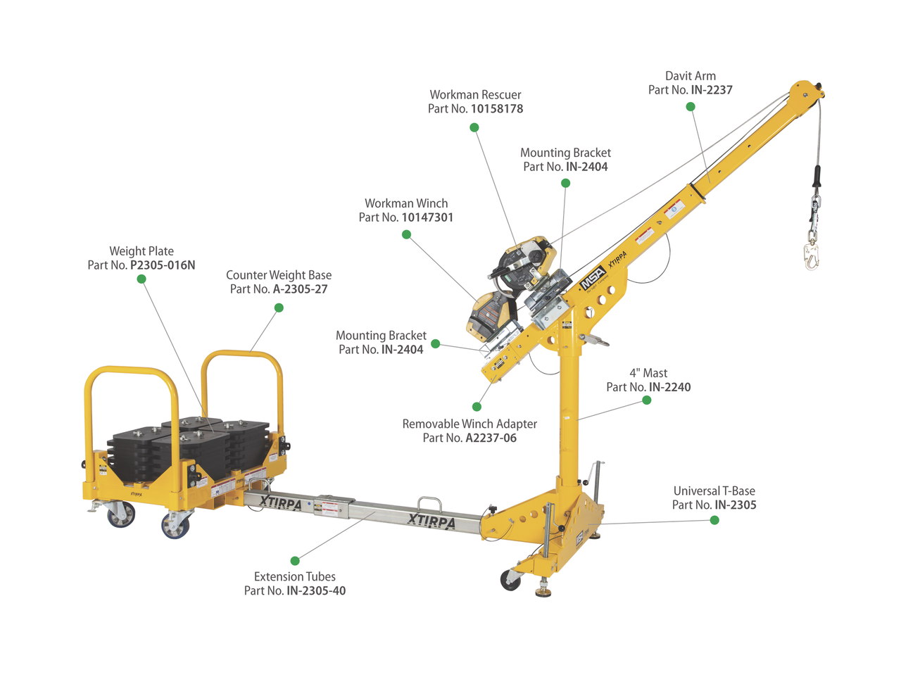 MSA XTIRPA, 4" Mast for Davit Arm