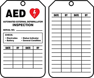 "AED Status"- Inspection and Status Record Tag