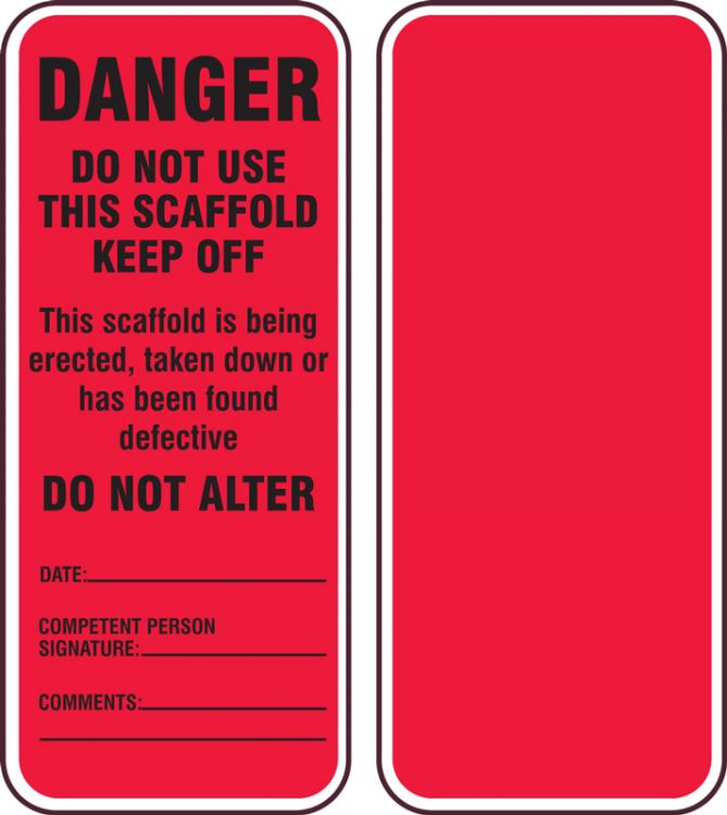 "Do Not Use This Scaffold"- Scaffold Status Tag (For Inspection Kit 'TSS301')