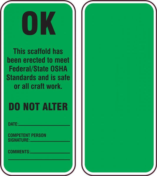 "OK Do Not Alter"- Scaffold Status Tag (For Inspection Kit)