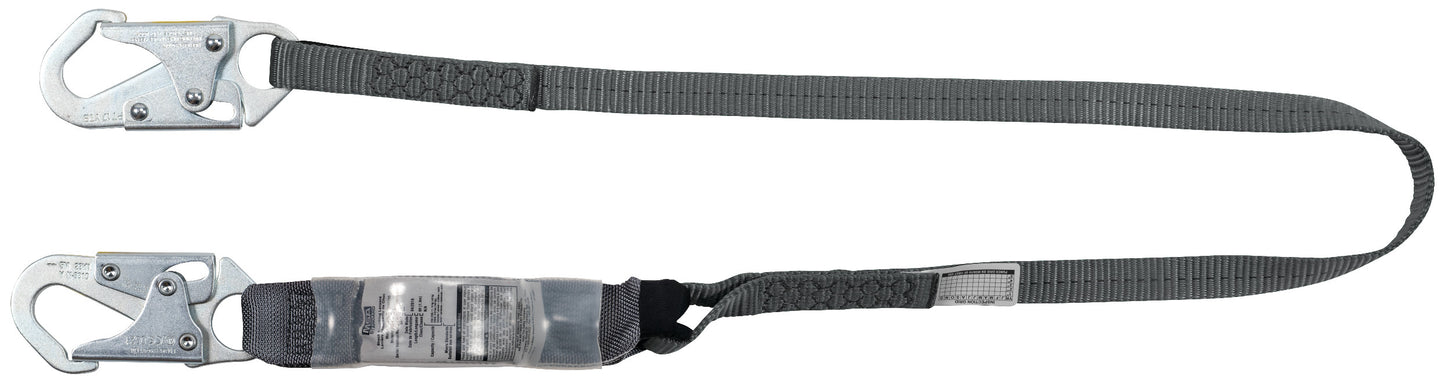 Energy Absorbing Lanyard, Small Snaphook,Fixed, Single-leg,3', CSA