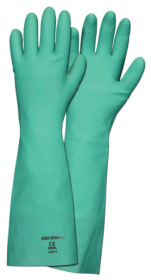 Nitri-Chem™ Unlined Green Nitrile Gloves, 18 Inches in Length, Industrial Grade, 22 mil Thickness