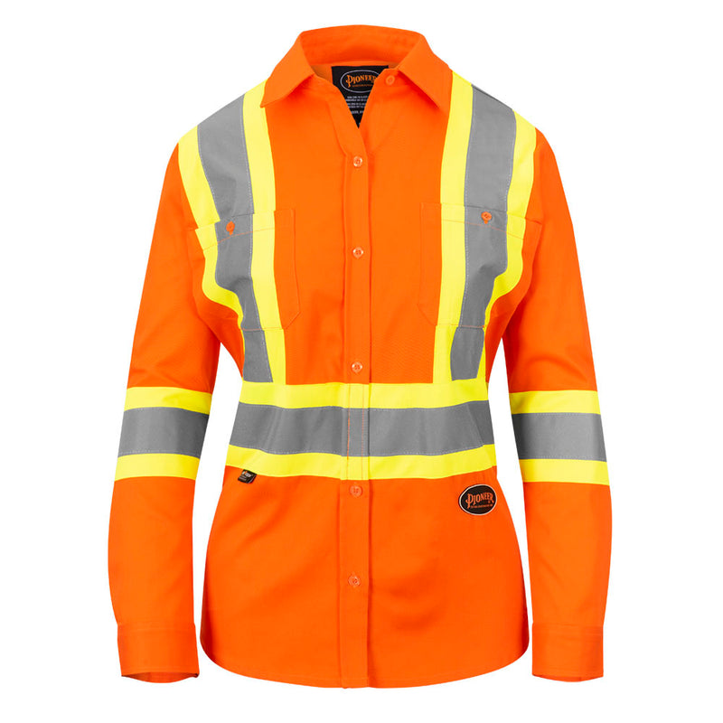 Women's Hi-Vis Cotton Twill Long-Sleeved Safety Shirt