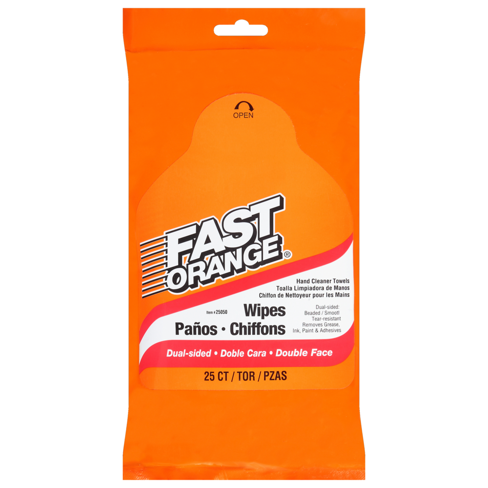 Fast Orange® Hand Cleaner Wipes, Pouch, 25 Wipes