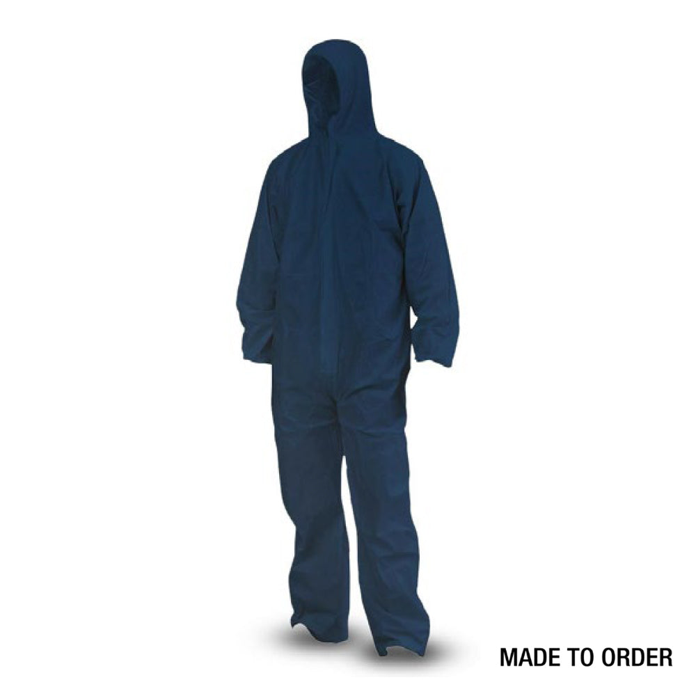 RONCO Care Blue PP Disposable Coverall with Hood and Storm Flap - Case of 50 - supplynow.ca
