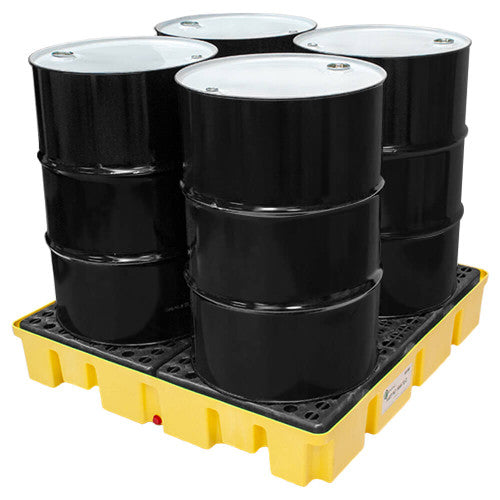 4 Drum Slim-Line Poly Spill Pallet, Yellow 49 x 49 x 8.75