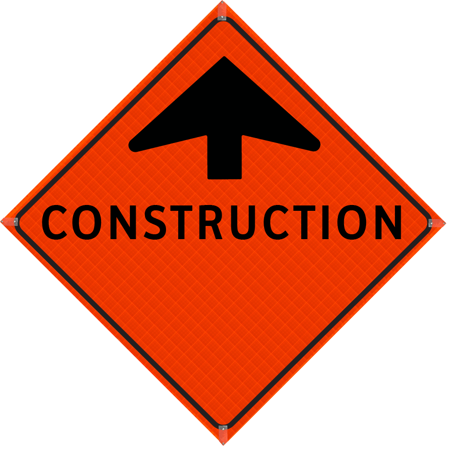 Plasticade Canada Construction Ahead (TC-1) Roll-Up Traffic Sign 36" x 36" (91.44cm x 91.44cm) - MUTCD Canada compliant portable construction zone sign - supplynow.ca