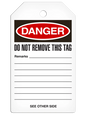 DANGER DO NOT USE REASON TAGGED DuraPly™ Safety Tag (25/pkg)