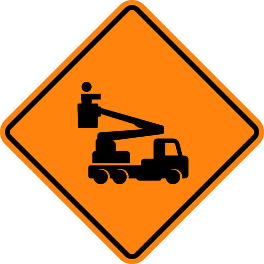 Man in Bucket Truck Work Roll-Up Sign