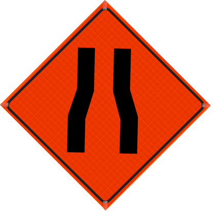 Plasticade Canada Narrow Lanes Ahead (P-110) Roll-Up Traffic Sign 36" x 36" (91.44cm x 91.44cm) - MUTCD Canada compliant portable construction zone sign - supplynow.ca