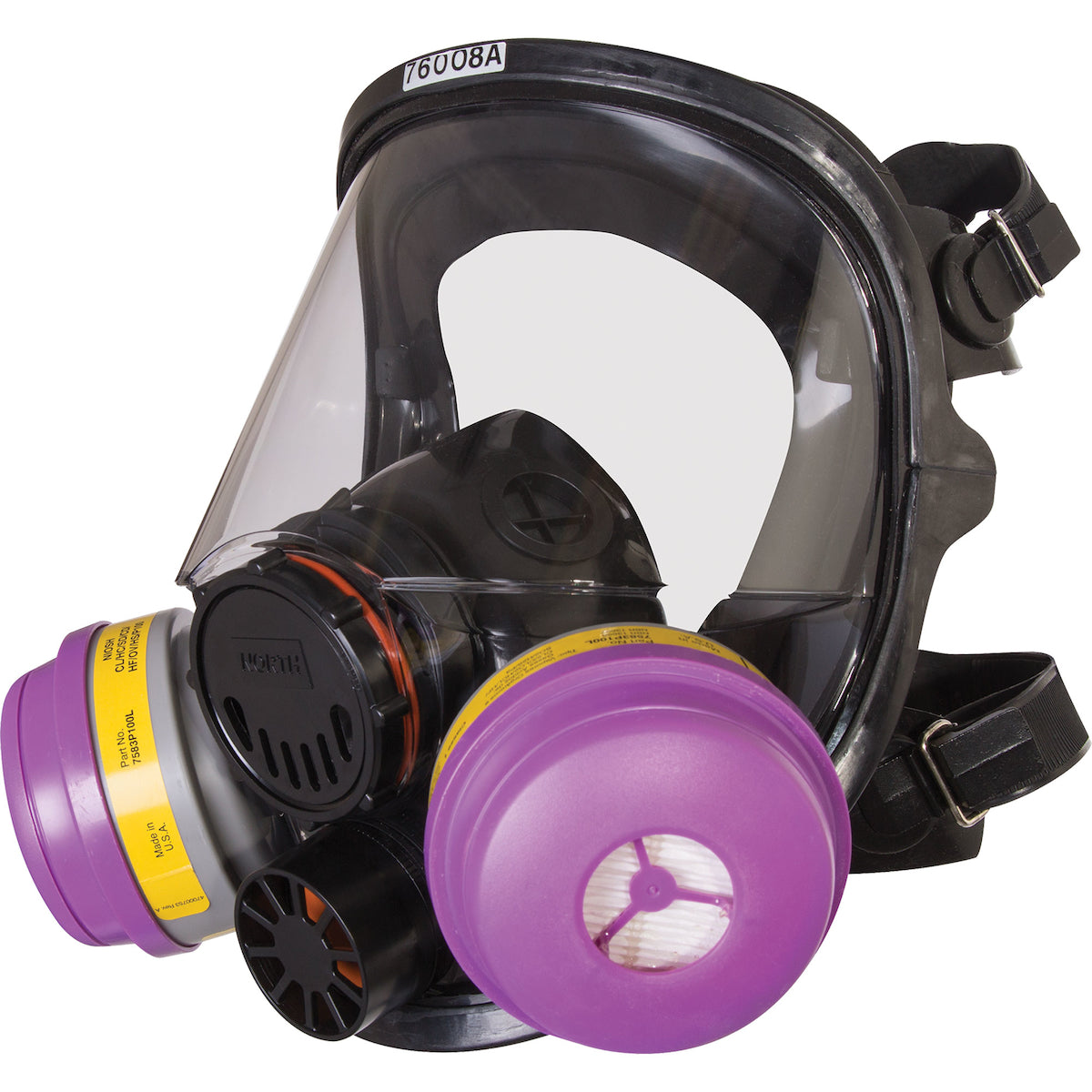 North 760008A Full Facepiece, Medical-Grade Silicone with 5-Strap Headband & Dual N-Series Connectors Black Respiratory Safety