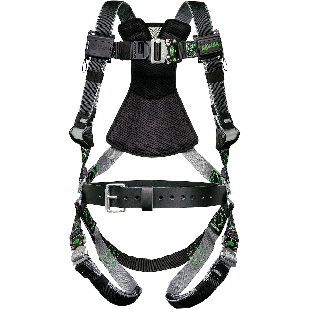 Miller RDT-QC-B Premium Full-Body Harness with DualTech Webbing, 5 Points of Adjustment, with Back D-Ring, and Removable Belt, with Quick-Connect Chest & Leg Buckles Black Fall Protection