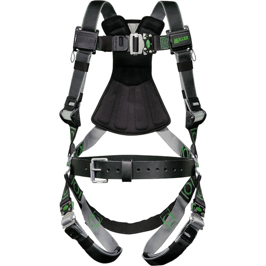 Miller RDT-QC-B Premium Full-Body Harness with DualTech Webbing, 5 Points of Adjustment, with Back D-Ring, and Removable Belt, with Quick-Connect Chest & Leg Buckles Black Fall Protection