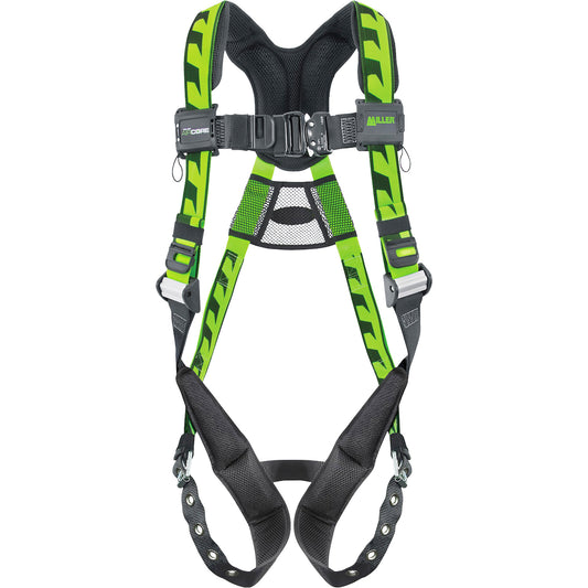 Miller ACA-TB Premium Breathable Full-Body Harness, with Lightweight Aluminum Hardware, 5 Points of Adjustment, with Back D-Ring, and Quick-Connect Chest Buckle & Tongue Leg Buckles Green Fall Protection