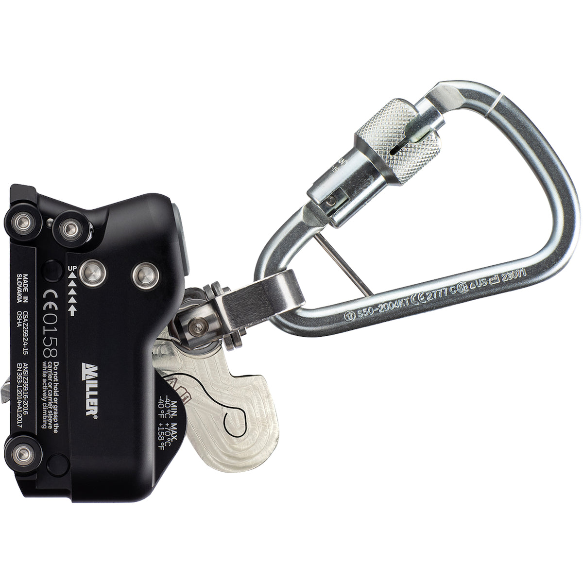 Miller FPH_VR650 Fall Arrester for Vertical Rail System, Detachable Top or Bottom Silver Fall Protection