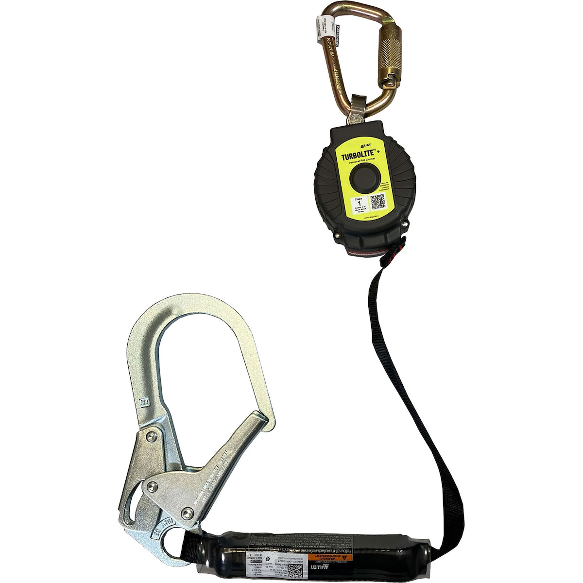 Miller MTL-OHW1-02 Single Web Personal Fall Limiter, Vectran Webbing, Steel Carabiner, Steel Locking Rebar Hook Black Fall Protection