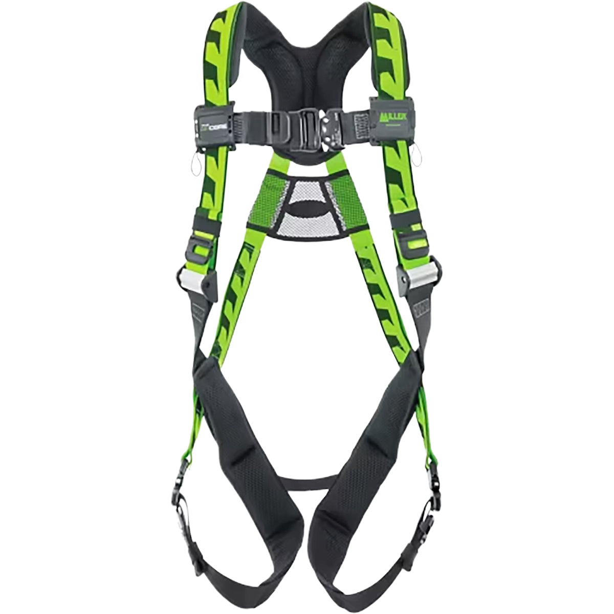 Miller ACA-QC Premium Breathable Full-Body Harness, with Lightweight Aluminum Hardware, 5 Points of Adjustment, with Back D-Ring, and Quick-Connect Chest & Leg Buckles Green Fall Protection