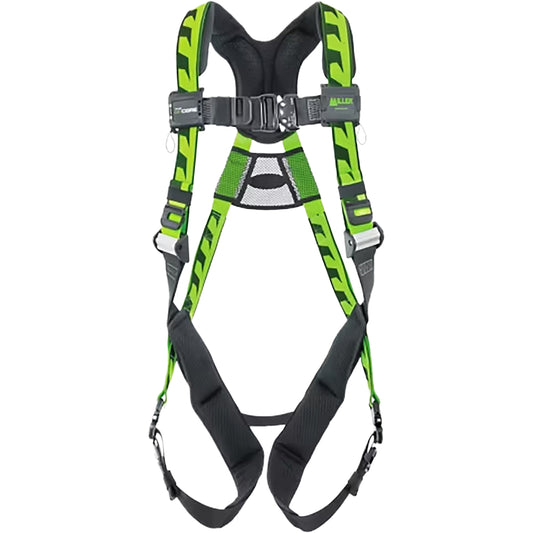 Miller ACA-QC Premium Breathable Full-Body Harness, with Lightweight Aluminum Hardware, 5 Points of Adjustment, with Back D-Ring, and Quick-Connect Chest & Leg Buckles Green Fall Protection