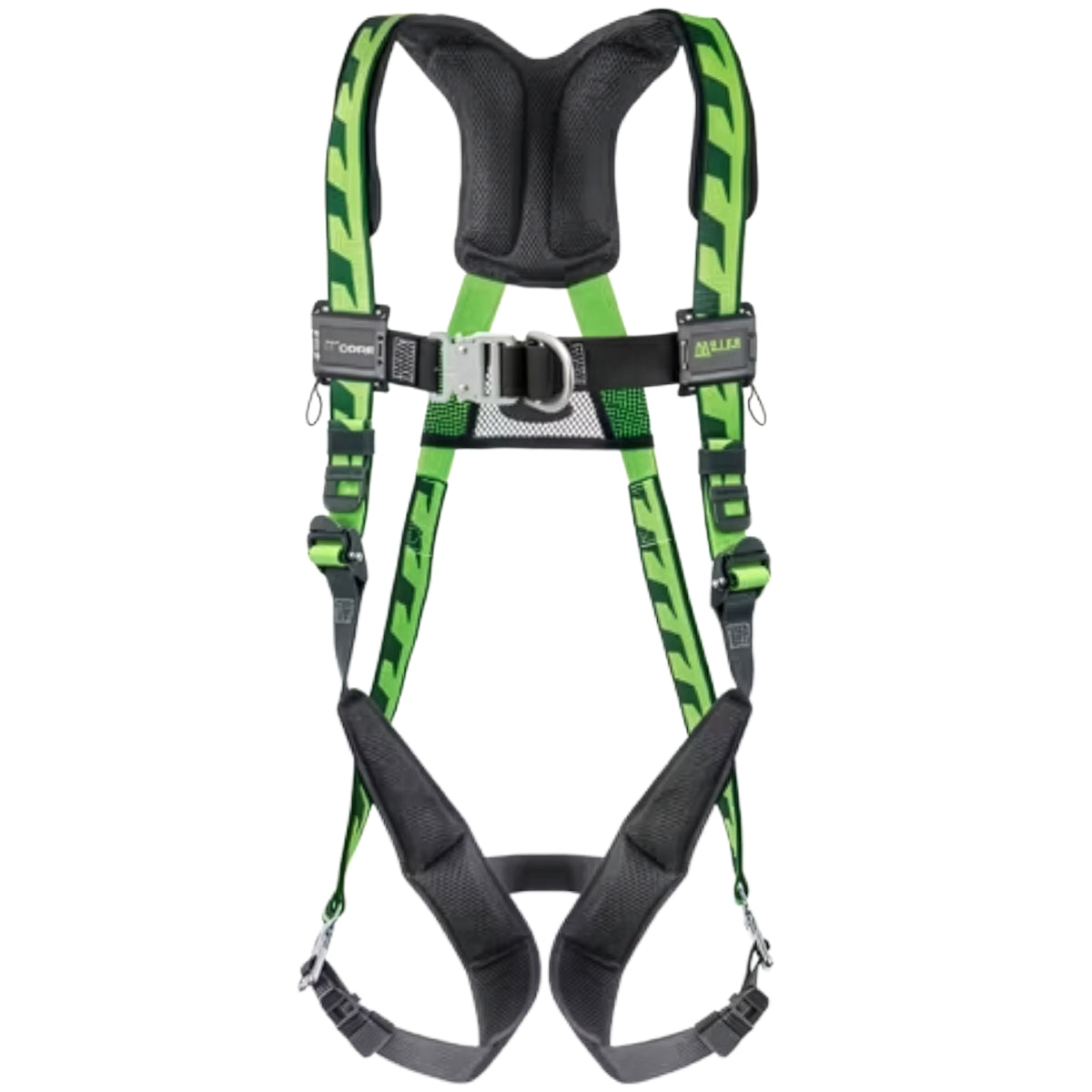 Miller ACF-QC Premium Breathable Full-Body Harness, with Steel Hardware, 5 Points of Adjustment, with Back / Front D-Rings, and Quick-Connect Chest & Leg Buckles Green Fall Protection