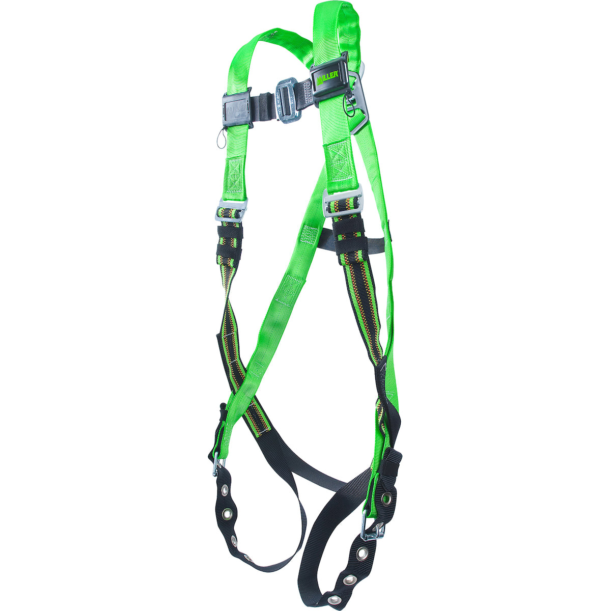 Miller P950-4 Cushioned Webbing Full-Body Harness, 5 Points of Adjustment, with Back D-Ring, and Mating Chest Buckles & Tongue Leg Buckles Green Fall Protection