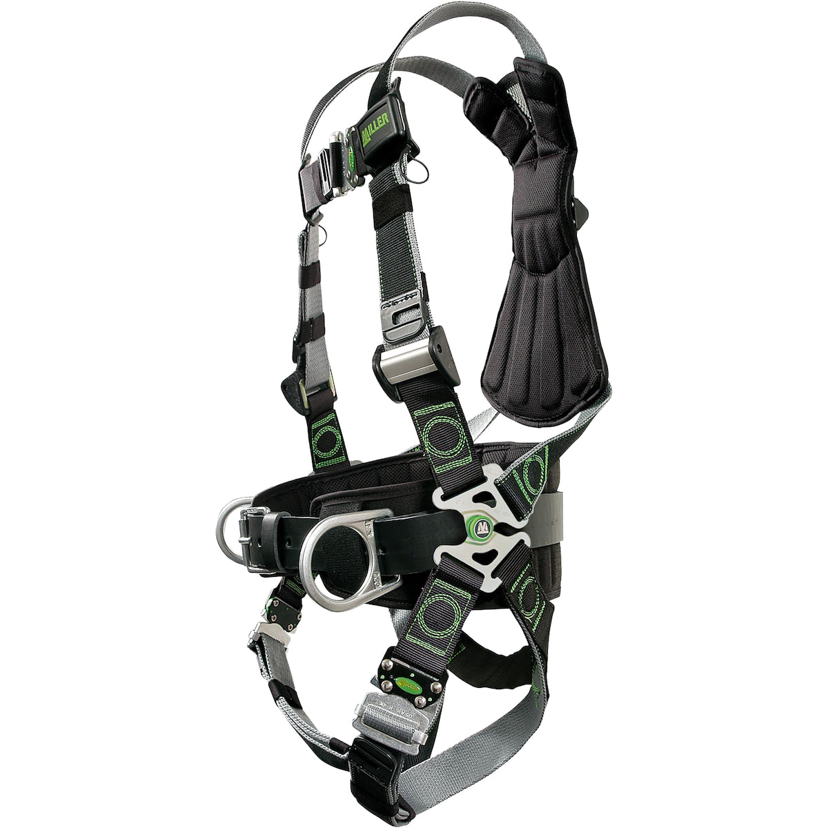 Miller RDT-QC-BDP Premium Full-Body Harness with DualTech Webbing, 5 Points of Adjustment, with Back / Side D-Rings, and Removable Belt, with Quick-Connect Chest & Leg Buckles Black Fall Protection