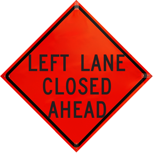 Plasticade Canada Left Lane Closed Ahead (TC-3L) Roll-Up Traffic Sign - R36DI-NRO-PP-W20-5LA - supplynow.ca