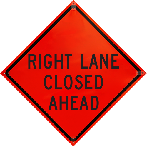 Plasticade Canada Right Lane Closed Ahead (TC-3R) Roll-Up Traffic Sign - R36DI-NRO-PP-W20-5RA - supplynow.ca