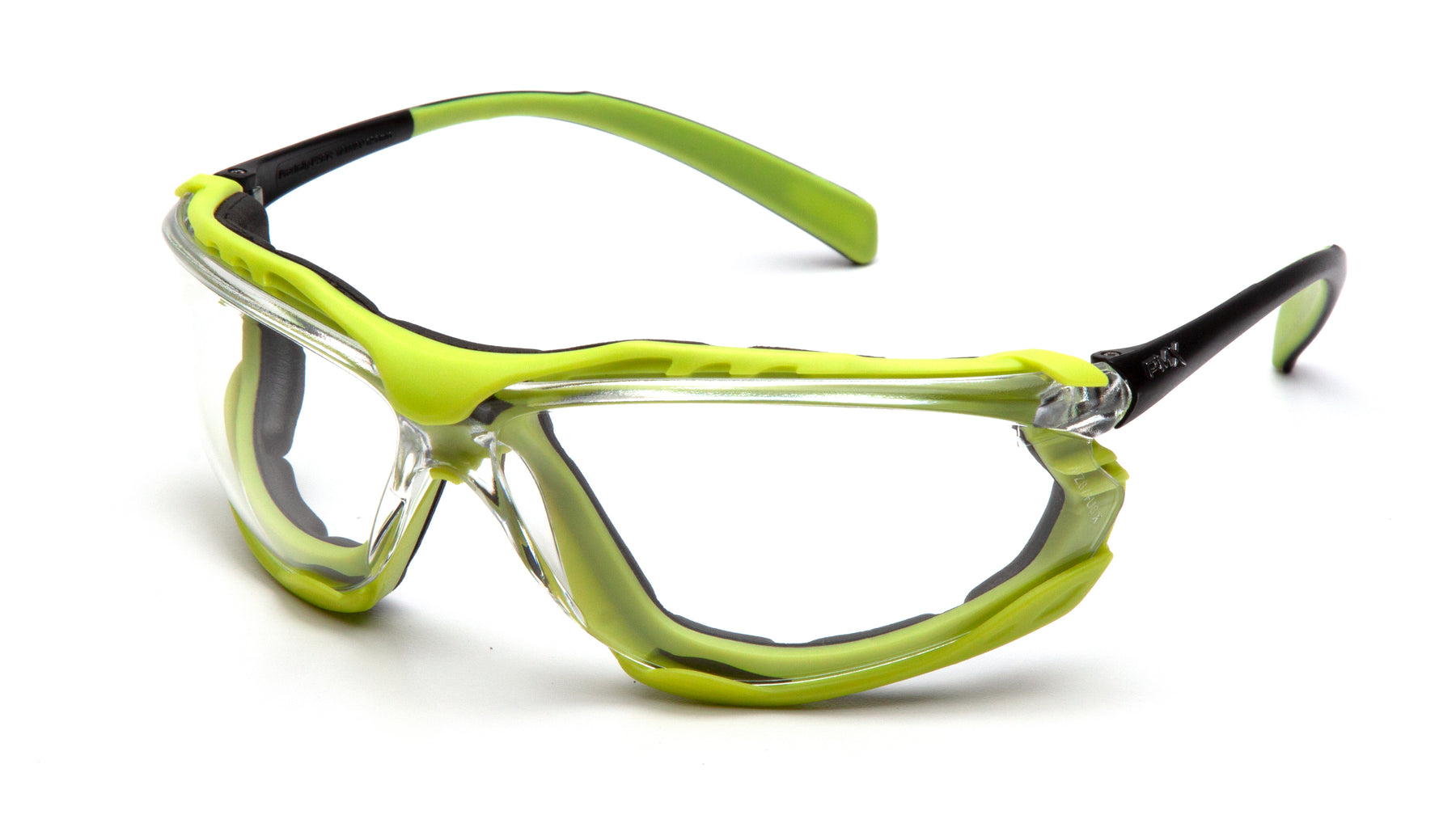 Pyramex Proximity SBL9310STM Safety Glasses - Black/Lime Frame Clear H2MAX Anti-Fog Lens - ANSI Z87.1+ CSA Z94.3 | Supplynow.ca