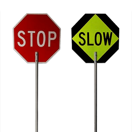 STOP/SLOW 18″ Sign for Paddles & Poles with 5’ PVC Bolted On Pole