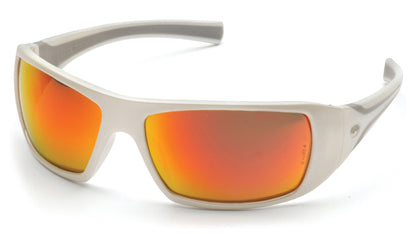 Pyramex Goliath SW5655D Safety Glasses - White Frame Sky Red Mirror Lens - ANSI Z87.1+ CSA Z94.3 | Supplynow.ca