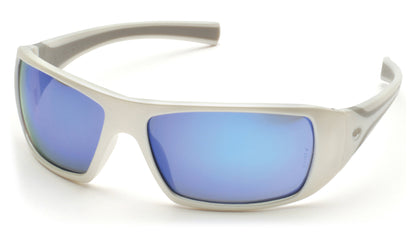 Pyramex Goliath SW5665D Safety Glasses - White Frame Ice Blue Mirror Lens - ANSI Z87.1+ CSA Z94.3 | Supplynow.ca