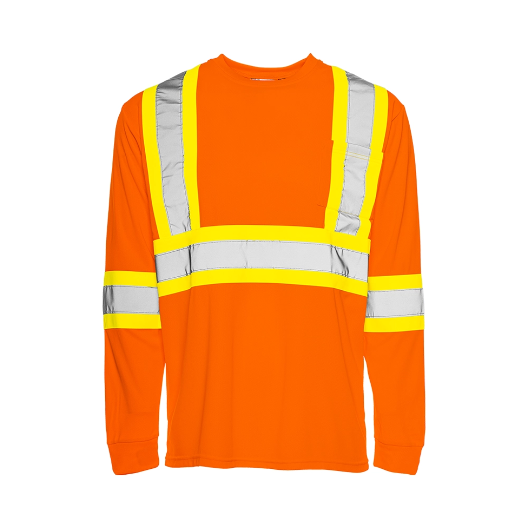 High Visibility Safety T-Shirt, Polyester, 4" Reflective Tape, Long Sleeve