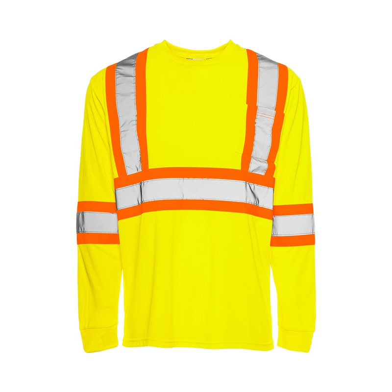 High Visibility Safety T-Shirt, Polyester, 4" Reflective Tape, Long Sleeve