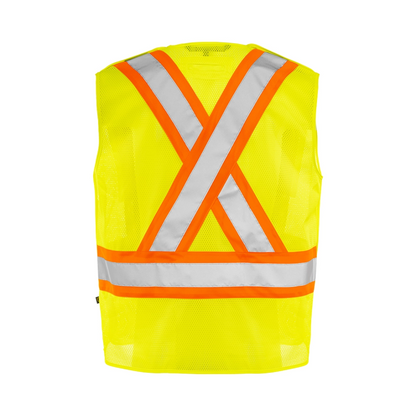 5 Pt. Tearaway Mesh High Visibility Safety Vest, 4" Reflective Tape, 4 Pockets