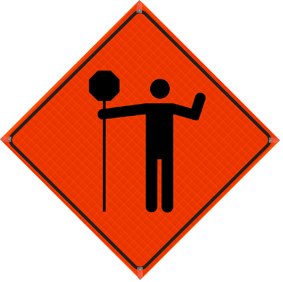 Plasticade Canada Traffic Control Person Ahead (T-21) Roll-Up Traffic Sign 36" x 36" (91.44cm x 91.44cm) - MUTCD Canada compliant portable construction zone sign - supplynow.ca