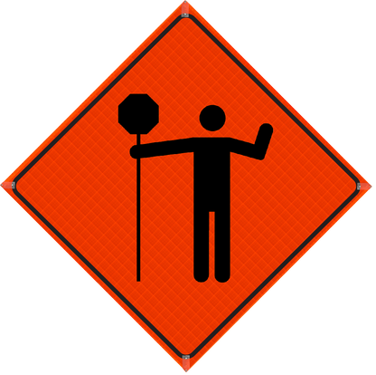 Plasticade Canada Traffic Control Person Ahead (T-21) Roll-Up Traffic Sign 36" x 36" (91.44cm x 91.44cm) - MUTCD Canada compliant portable construction zone sign - supplynow.ca