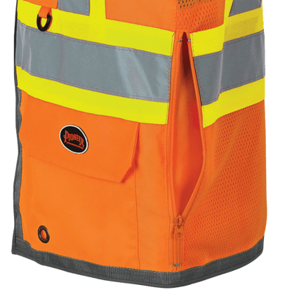Pioneer 6672 Hi-Vis Mesh Back Zip-Front Surveyor's Vest, Orange