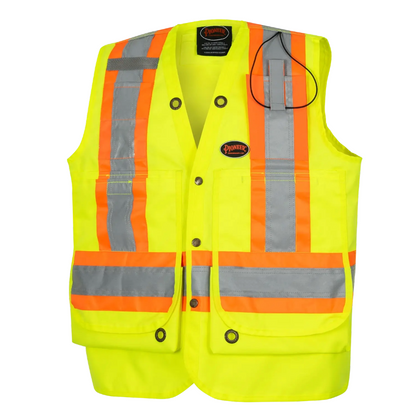 Hi-Vis 600D PU-Coated Oxford Poly Surveyor's Safety Vest - Snap Closure