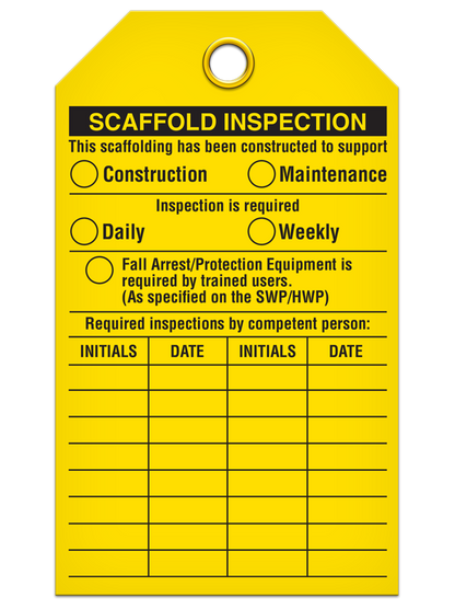 "Scaffold Inspection"- Scaffold Status Tag Pack of 25