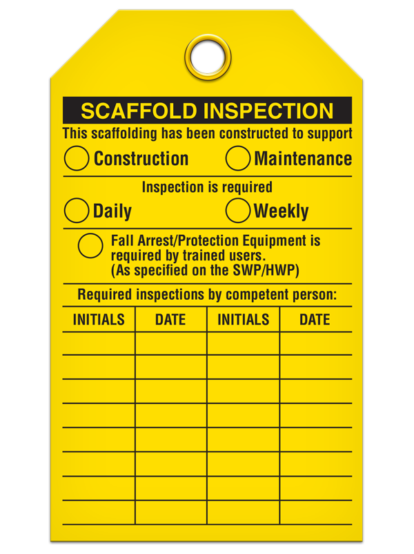 "Scaffold Inspection" - Scaffold Status Tag, Pack of 25