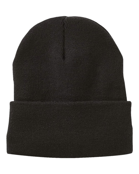 12" Sherpa Lined Cuffed Beanie - Black